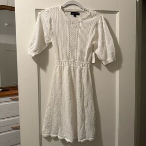 Crystal Doll White Crochet Short Sleeve Crewneck Dress with Slip Size XSmall NWT